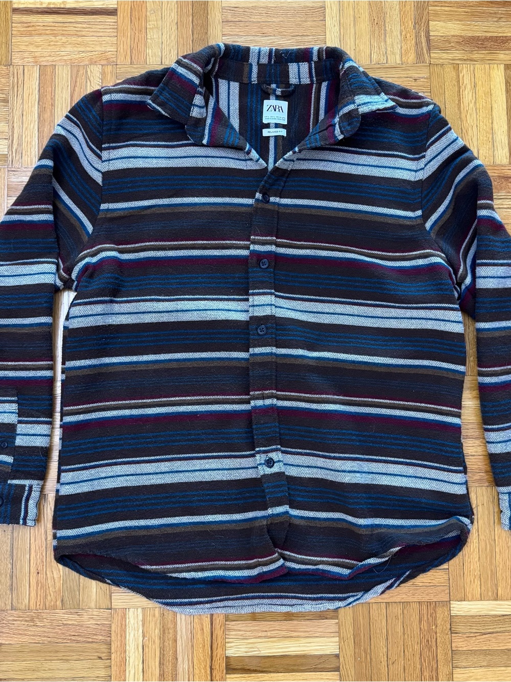 ZARA Brown Striped Relaxed-Fit Button Shirt